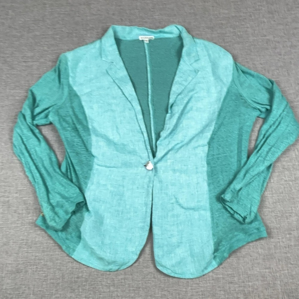 Mario Romano Blazer Jacket Womens Large Green Linen Knit Lightweight Made Italy